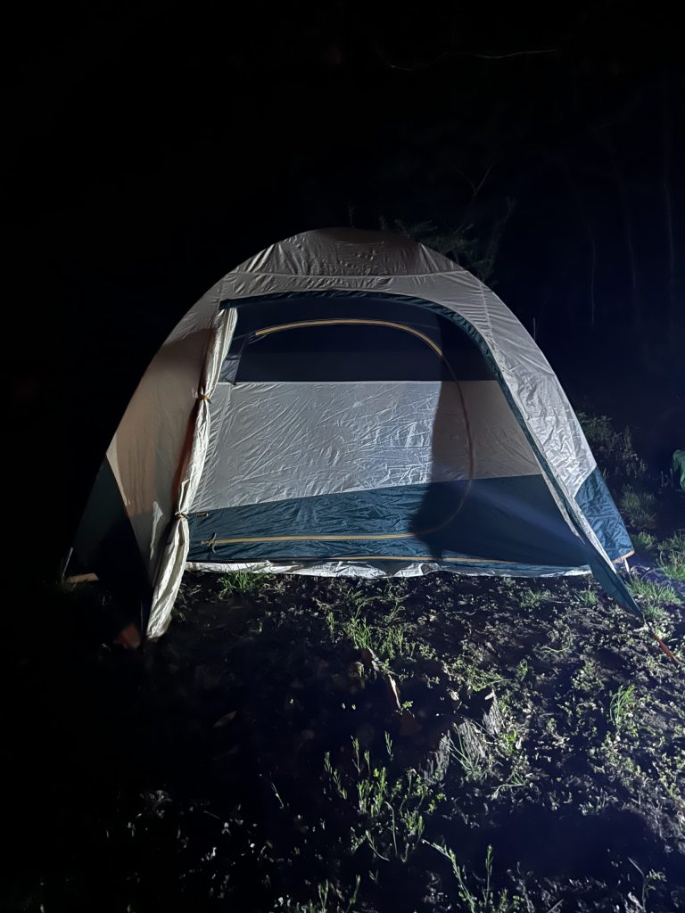 70321280086__C33F1F65-58E0-4F39-941D-952495F1601C - Scouting 334 Sometimes, when some people set their tent up in the dark, they don't realize until it is too late that there is a large, jagged stump directly in front of their door (it was me). (Photo by A. Hoppel)