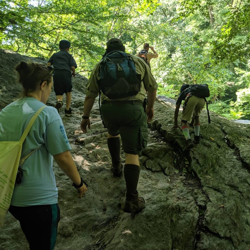 Scouts hiking back the Wissahickon