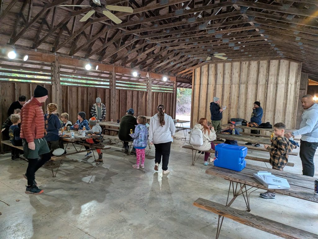 Getting ready for breakfast in our "dining hall" - Scouting 334 Getting ready for breakfast in our "dining hall"