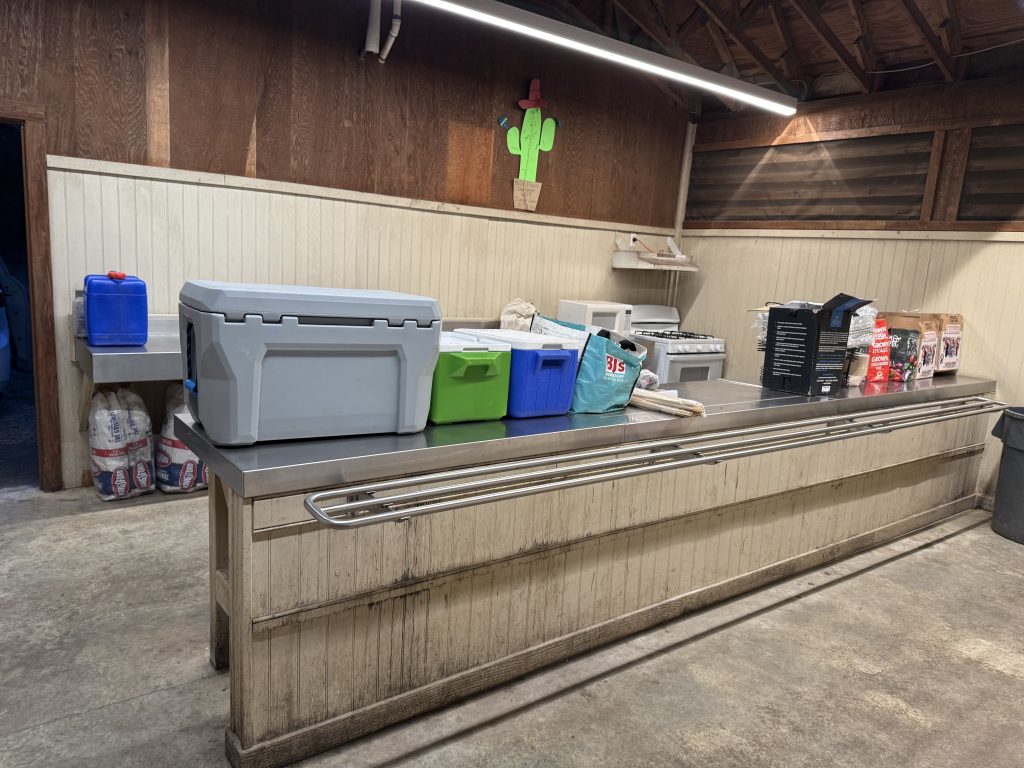 Getting our kitchen set up. - Scouting 334 Getting our kitchen set up.