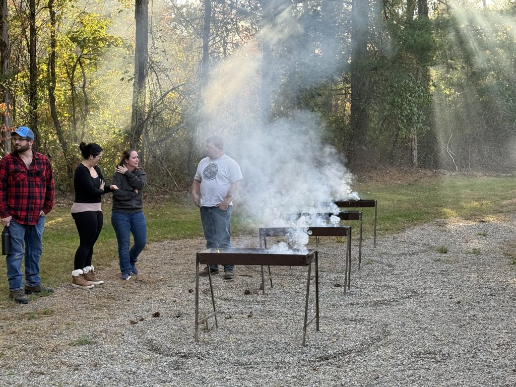 Getting the coals ready for Silver Turtles - Scouting 334 Getting the coals ready for Silver Turtles with Troop 334's custom made charcoal grills.