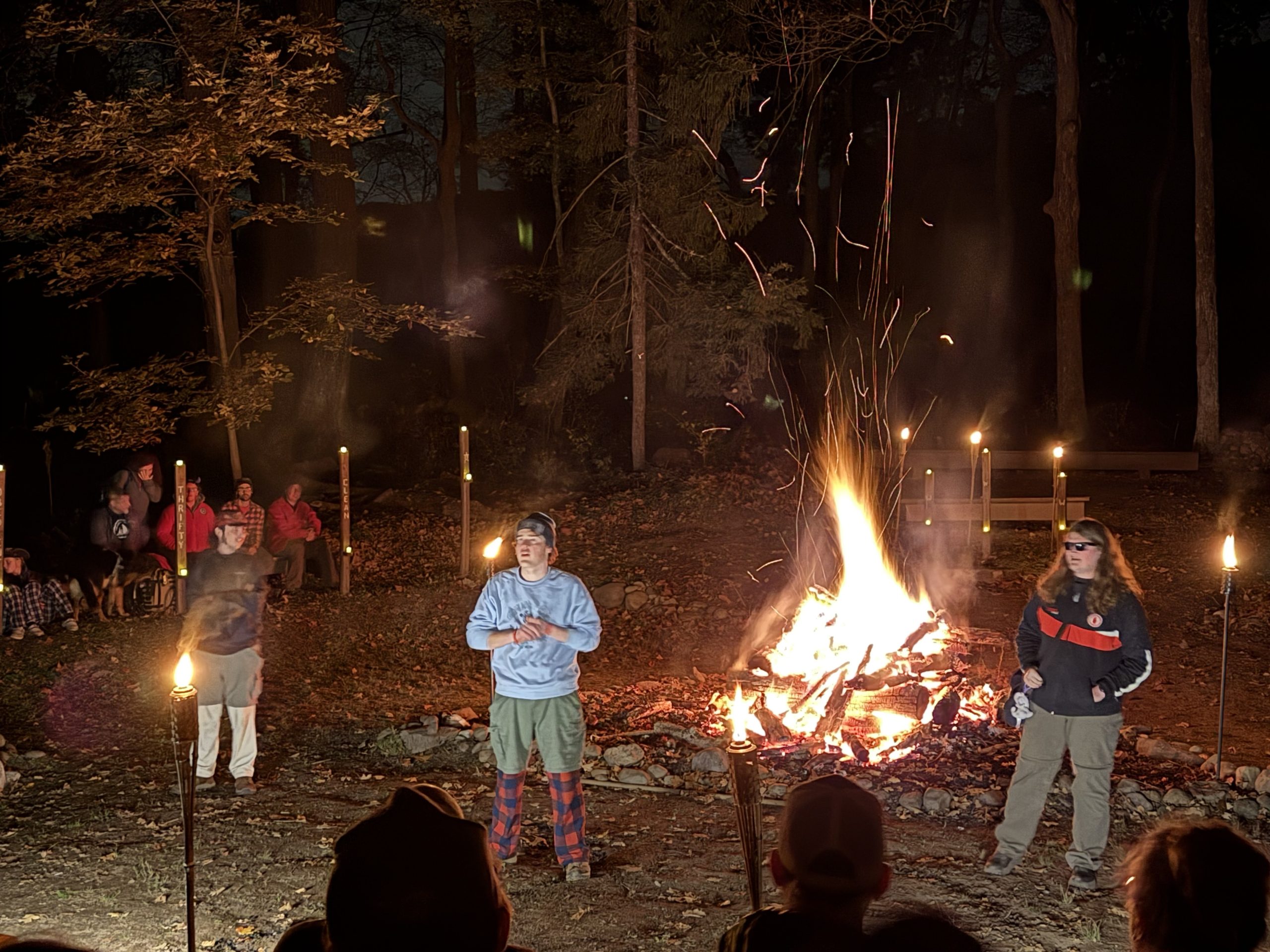 Troop 334 leading the camp in a rousing version of "Rise and Shine"