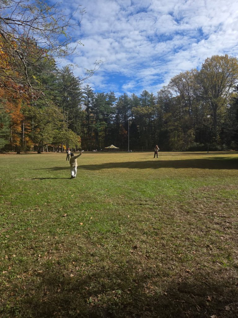 Frisbee on the parade field, until camp dog Rex stole it and ran.